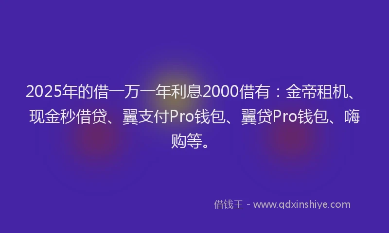 2025年的借一万一年利息2000借有：金帝租机、现金秒借贷、翼支付Pro钱包、翼贷Pro钱包、嗨购等。