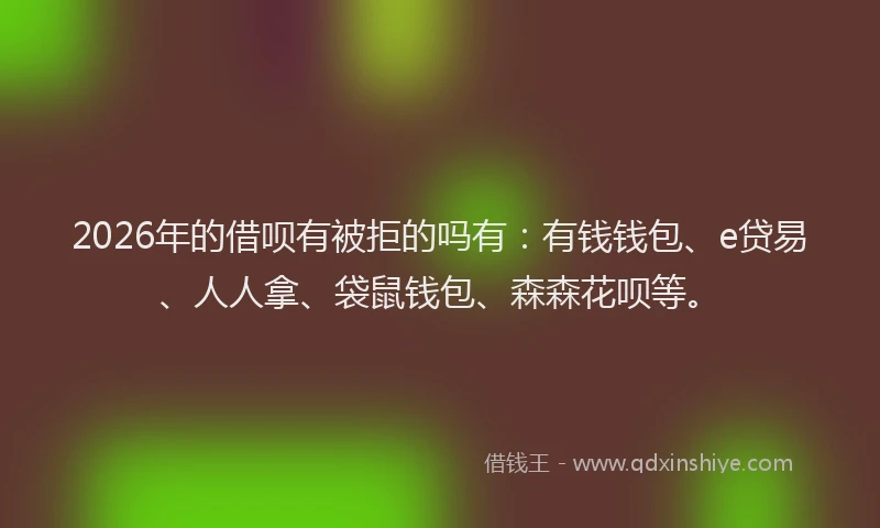 2026年的借呗有被拒的吗有:有钱钱包、e贷易、人人拿、袋鼠钱包、森森花呗等。