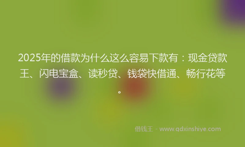 2025年的借款为什么这么容易下款有:现金贷款王、闪电宝盒、读秒贷、钱袋快借通、畅行花等。