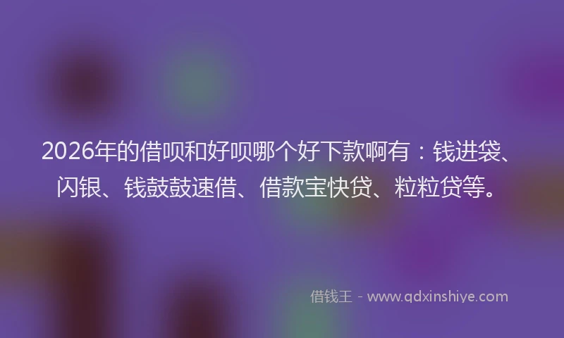 2026年的借呗和好呗哪个好下款啊有:钱进袋、闪银、钱鼓鼓速借、借款宝快贷、粒粒贷等。