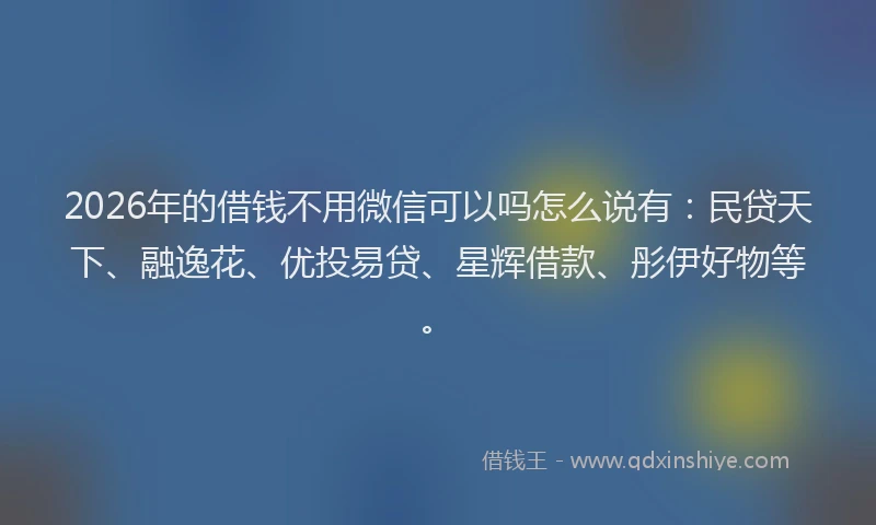 2026年的借钱不用微信可以吗怎么说有：民贷天下、融逸花、优投易贷、星辉借款、彤伊好物等。