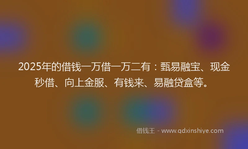 2025年的借钱一万借一万二有：甄易融宝、现金秒借、向上金服、有钱来、易融贷盒等。