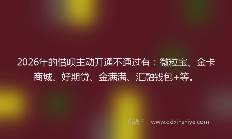 2026年的借呗主动开通不通过有:微粒宝、金卡商城、好期贷、金满满、汇融钱包+等。