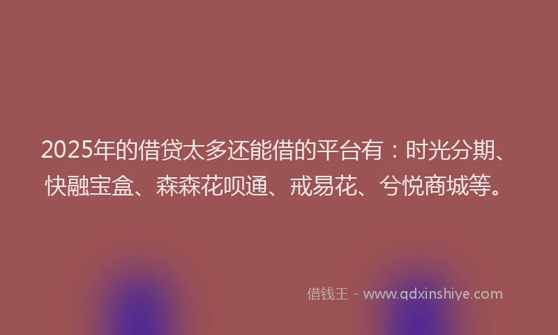 2025年的借贷太多还能借的平台有：时光分期、快融宝盒、森森花呗通、戒易花、兮悦商城等。