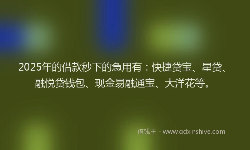 2025年的借款秒下的急用有:快捷贷宝、星贷、融悦贷钱包、现金易融通宝、大洋花等。