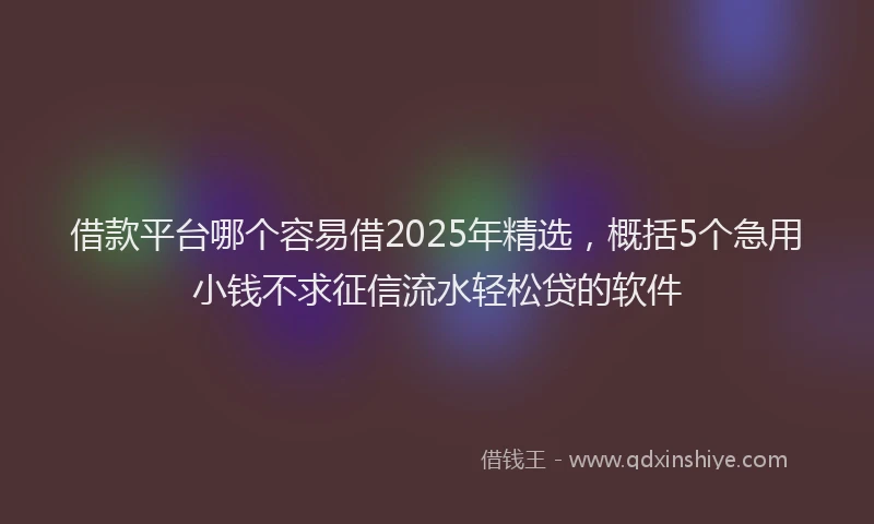 借款平台哪个容易借2025年精选,概括5个急用小钱不求征信流水轻松贷的软件