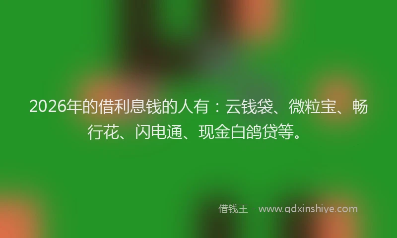 2026年的借利息钱的人有：云钱袋、微粒宝、畅行花、闪电通、现金白鸽贷等。