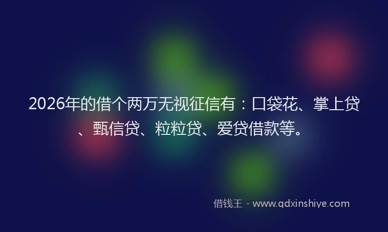 2026年的借个两万无视征信有：口袋花、掌上贷、甄信贷、粒粒贷、爱贷借款等。