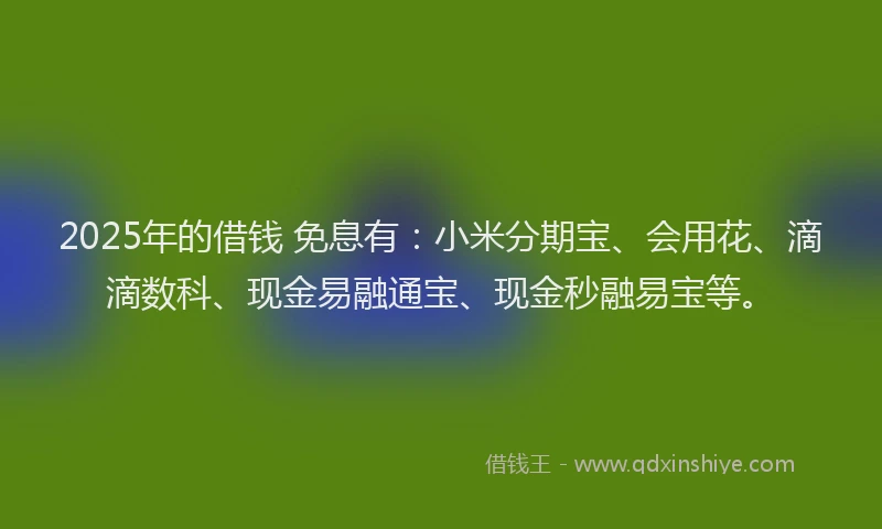 2025年的借钱 免息有:小米分期宝、会用花、滴滴数科、现金易融通宝、现金秒融易宝等。