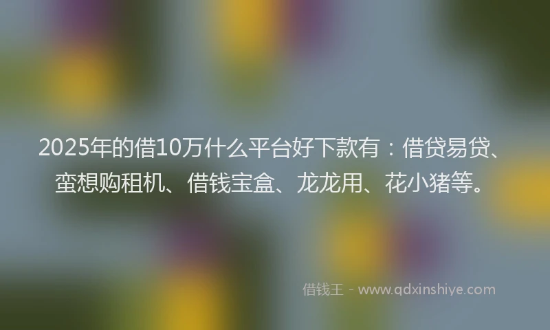 2025年的借10万什么平台好下款有：借贷易贷、蛮想购租机、借钱宝盒、龙龙用、花小猪等。