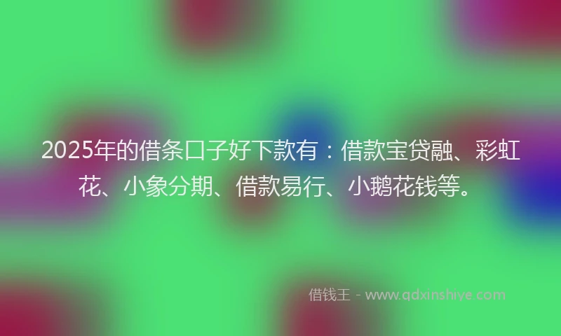 2025年的借条口子好下款有：借款宝贷融、彩虹花、小象分期、借款易行、小鹅花钱等。