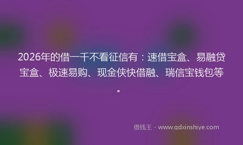 2026年的借一千不看征信有:速借宝盒、易融贷宝盒、极速易购、现金侠快借融、瑞信宝钱包等。