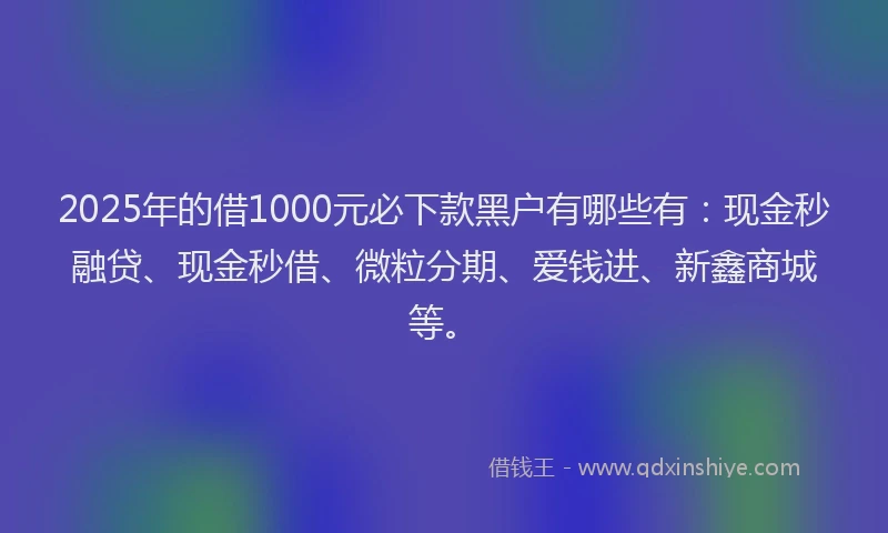 2025年的借1000元必下款黑户有哪些有：现金秒融贷、现金秒借、微粒分期、爱钱进、新鑫商城等。