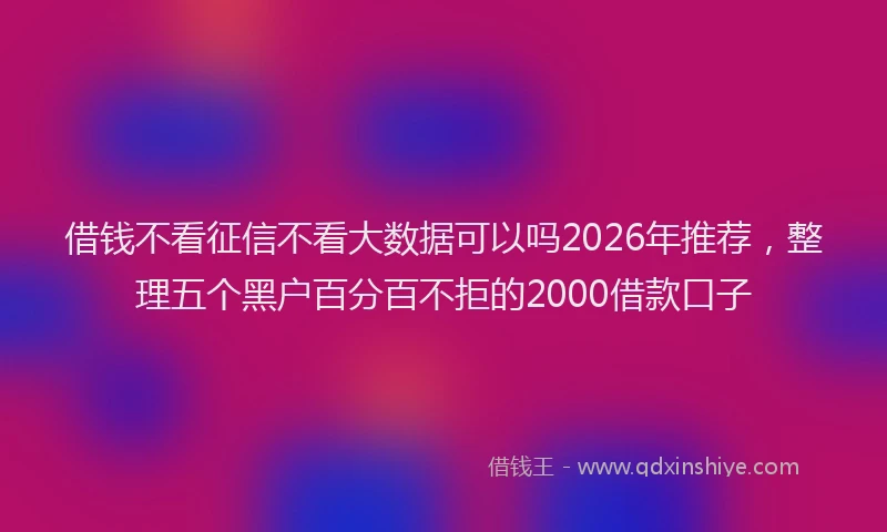 借钱不看征信不看大数据可以吗2026年推荐，整理五个黑户百分百不拒的2000借款口子