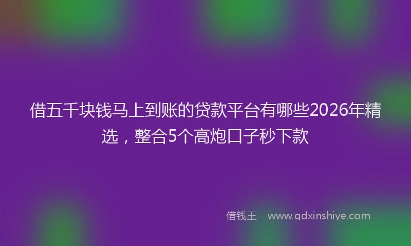 借五千块钱马上到账的贷款平台有哪些2026年精选，整合5个高炮口子秒下款