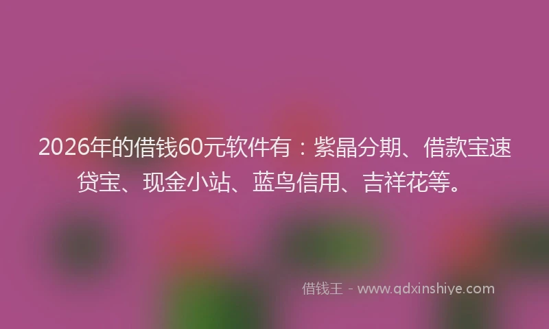 2026年的借钱60元软件有：紫晶分期、借款宝速贷宝、现金小站、蓝鸟信用、吉祥花等。