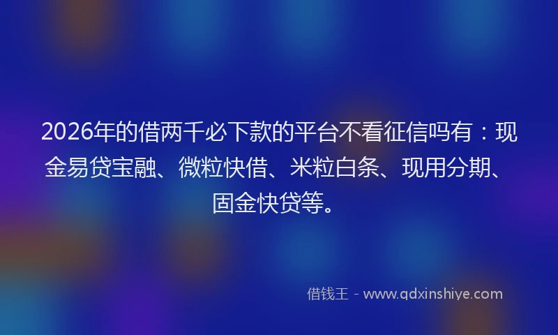 2026年的借两千必下款的平台不看征信吗有：现金易贷宝融、微粒快借、米粒白条、现用分期、固金快贷等。