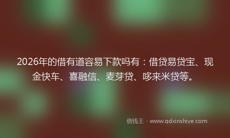 2026年的借有道容易下款吗有：借贷易贷宝、现金快车、喜融信、麦芽贷、哆来米贷等。