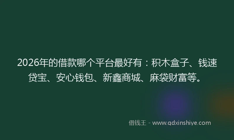 2026年的借款哪个平台最好有：积木盒子、钱速贷宝、安心钱包、新鑫商城、麻袋财富等。