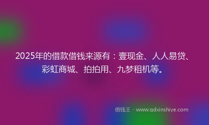 2025年的借款借钱来源有:壹现金、人人易贷、彩虹商城、拍拍用、九梦租机等。