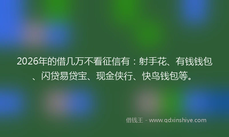 2026年的借几万不看征信有：射手花、有钱钱包、闪贷易贷宝、现金侠行、快鸟钱包等。
