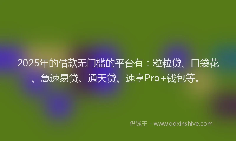 2025年的借款无门槛的平台有:粒粒贷、口袋花、急速易贷、通天贷、速享Pro+钱包等。