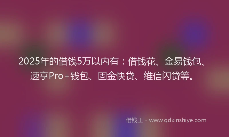 2025年的借钱5万以内有：借钱花、金易钱包、速享Pro+钱包、固金快贷、维信闪贷等。