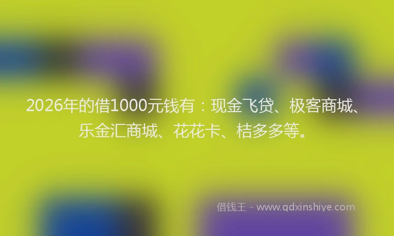 2026年的借1000元钱有：现金飞贷、极客商城、乐金汇商城、花花卡、桔多多等。