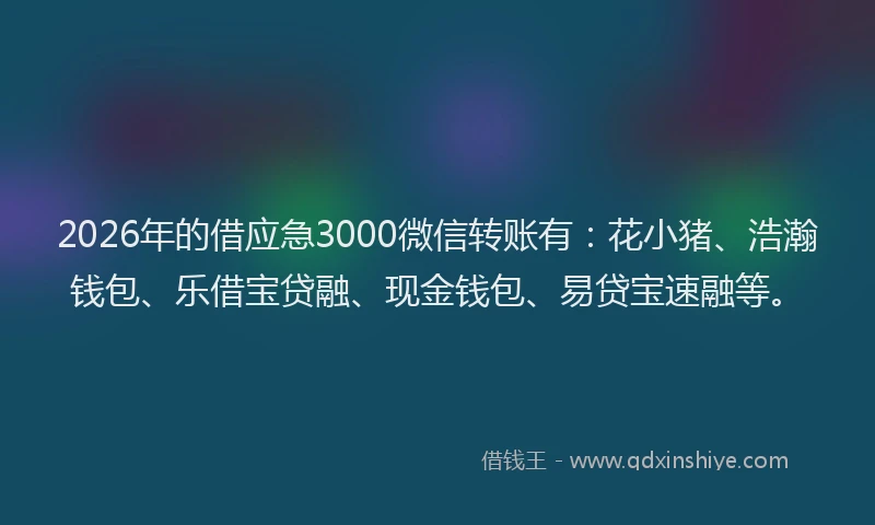 2026年的借应急3000微信转账有:花小猪、浩瀚钱包、乐借宝贷融、现金钱包、易贷宝速融等。