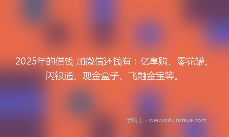 2025年的借钱 加微信还钱有：亿享购、零花罐、闪银通、现金盒子、飞融金宝等。