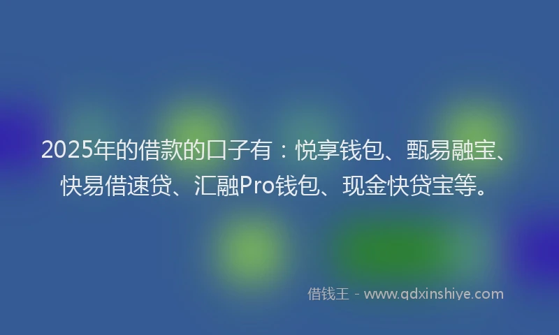 2025年的借款的口子有:悦享钱包、甄易融宝、快易借速贷、汇融Pro钱包、现金快贷宝等。