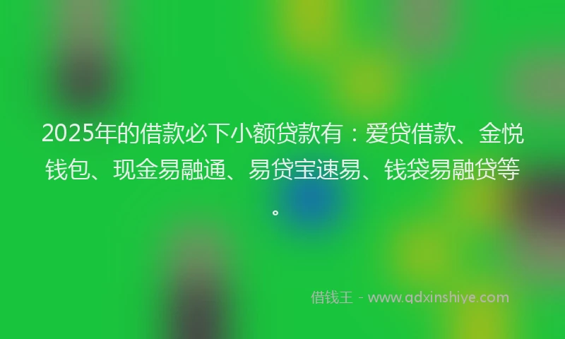 2025年的借款必下小额贷款有:爱贷借款、金悦钱包、现金易融通、易贷宝速易、钱袋易融贷等。