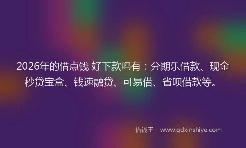 2026年的借点钱 好下款吗有：分期乐借款、现金秒贷宝盒、钱速融贷、可易借、省呗借款等。