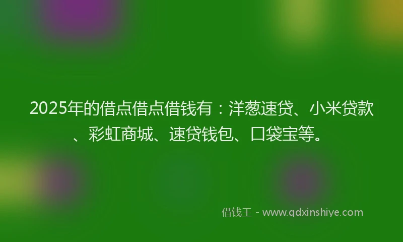 2025年的借点借点借钱有:洋葱速贷、小米贷款、彩虹商城、速贷钱包、口袋宝等。