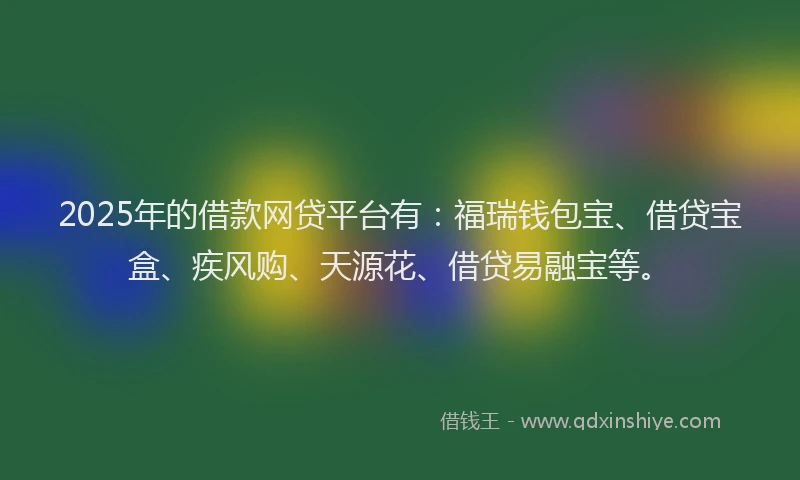 2025年的借款网贷平台有:福瑞钱包宝、借贷宝盒、疾风购、天源花、借贷易融宝等。