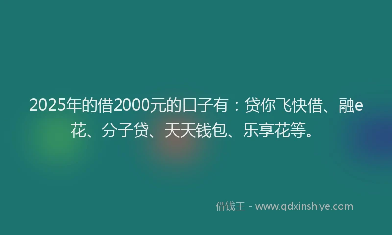 2025年的借2000元的口子有:贷你飞快借、融e花、分子贷、天天钱包、乐享花等。