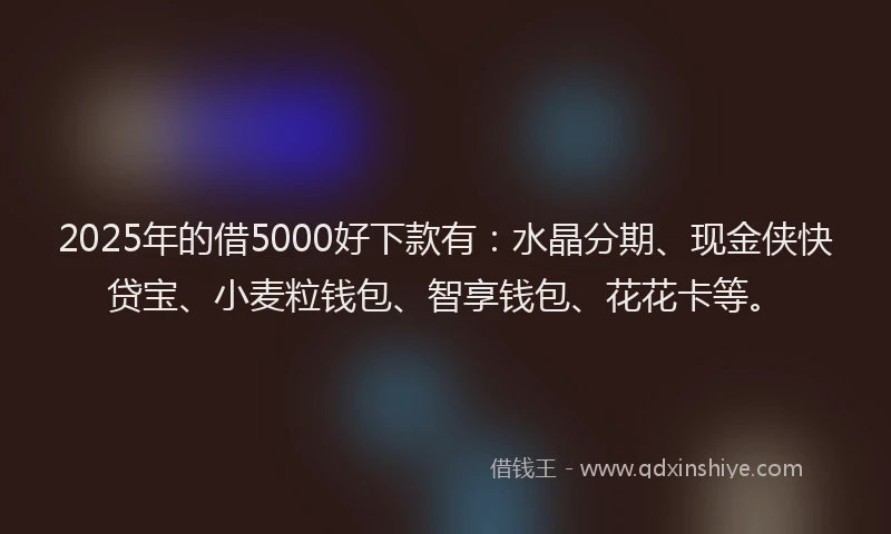 2025年的借5000好下款有：水晶分期、现金侠快贷宝、小麦粒钱包、智享钱包、花花卡等。