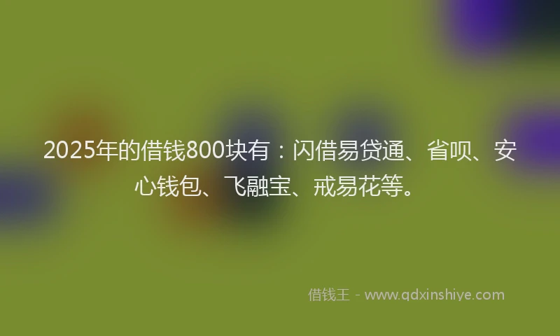 2025年的借钱800块有：闪借易贷通、省呗、安心钱包、飞融宝、戒易花等。