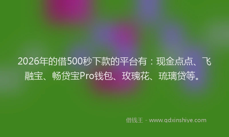 2026年的借500秒下款的平台有:现金点点、飞融宝、畅贷宝Pro钱包、玫瑰花、琉璃贷等。