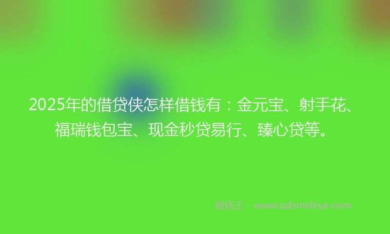 2025年的借贷侠怎样借钱有:金元宝、射手花、福瑞钱包宝、现金秒贷易行、臻心贷等。