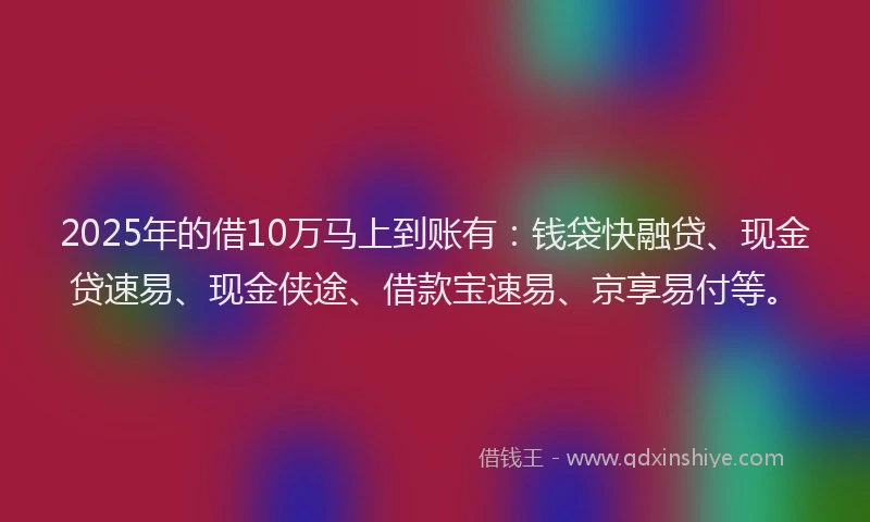 2025年的借10万马上到账有:钱袋快融贷、现金贷速易、现金侠途、借款宝速易、京享易付等。