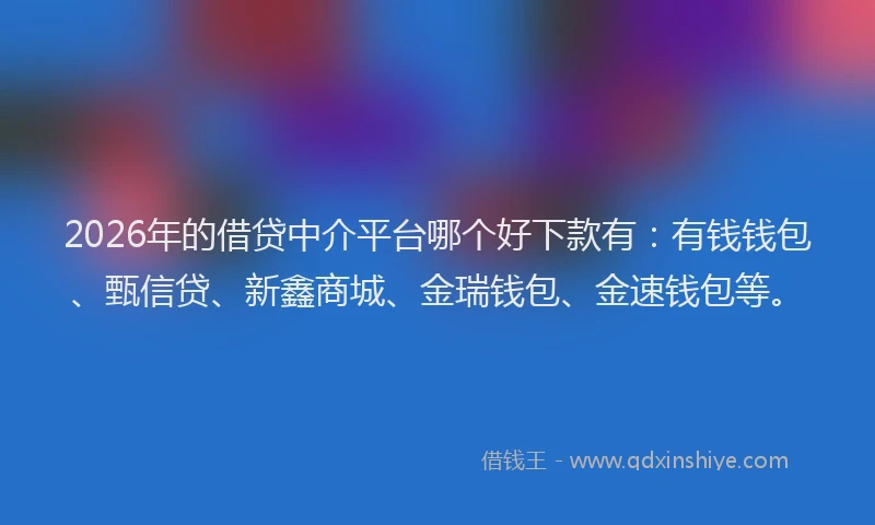 2026年的借贷中介平台哪个好下款有：有钱钱包、甄信贷、新鑫商城、金瑞钱包、金速钱包等。