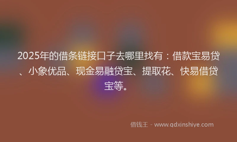 2025年的借条链接口子去哪里找有：借款宝易贷、小象优品、现金易融贷宝、提取花、快易借贷宝等。