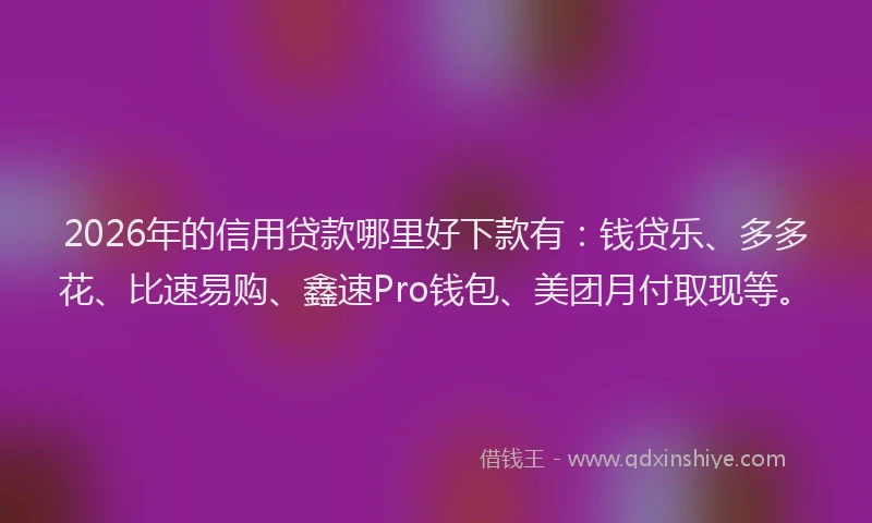 2026年的信用贷款哪里好下款有：钱贷乐、多多花、比速易购、鑫速Pro钱包、美团月付取现等。
