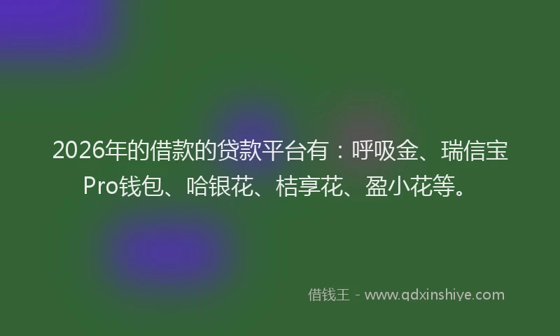 2026年的借款的贷款平台有：呼吸金、瑞信宝Pro钱包、哈银花、桔享花、盈小花等。