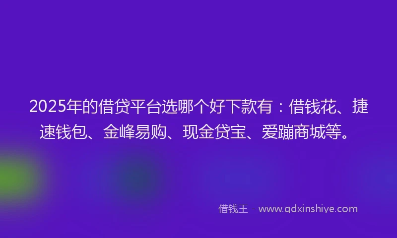 2025年的借贷平台选哪个好下款有:借钱花、捷速钱包、金峰易购、现金贷宝、爱蹦商城等。