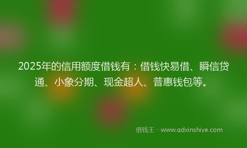 2025年的信用额度借钱有:借钱快易借、瞬信贷通、小象分期、现金超人、普惠钱包等。