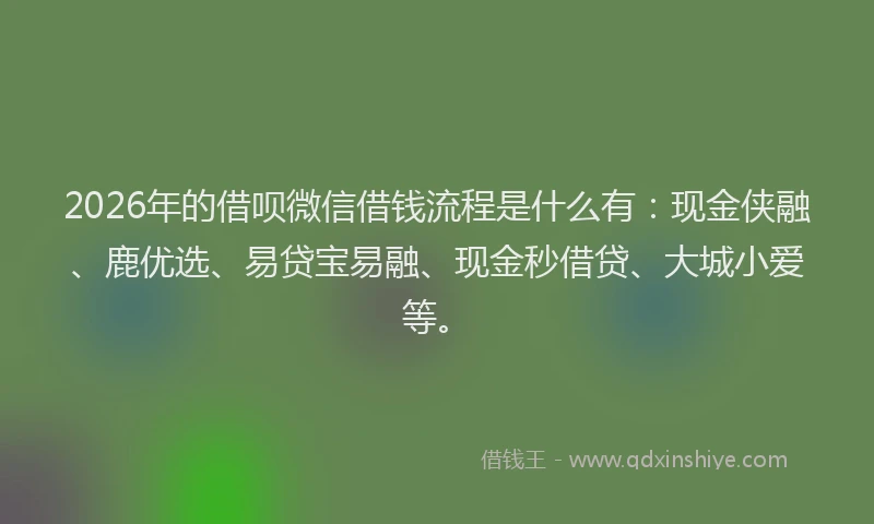 2026年的借呗微信借钱流程是什么有:现金侠融、鹿优选、易贷宝易融、现金秒借贷、大城小爱等。