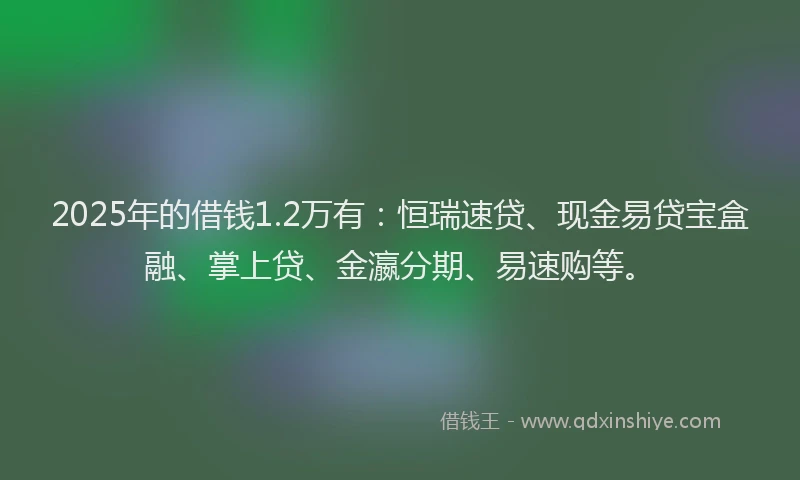 2025年的借钱1.2万有:恒瑞速贷、现金易贷宝盒融、掌上贷、金瀛分期、易速购等。