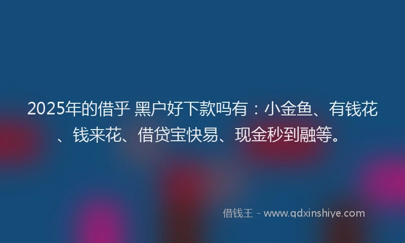 2025年的借乎 黑户好下款吗有:小金鱼、有钱花、钱来花、借贷宝快易、现金秒到融等。